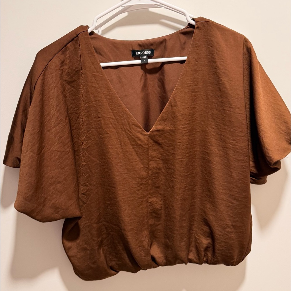 Express Brown Short Sleeve Blouse
